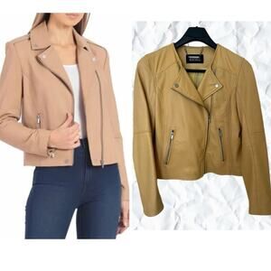 Badgley Mischka Yellow Genuine Leather Motorcycle Jacket - size large